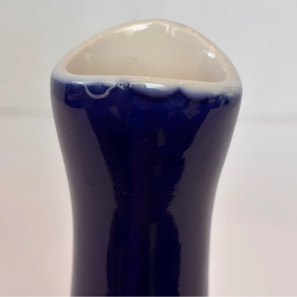Vtg H F Coors China Restaurant Ware 250 Bud Vase Navy Blue & White 6.5” USA